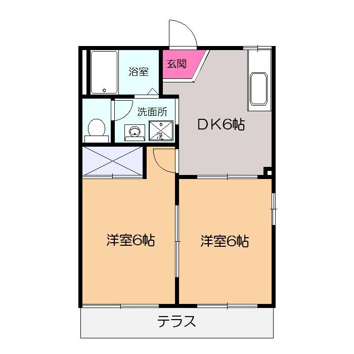 プランドール若林(2DK/1階)の間取り写真