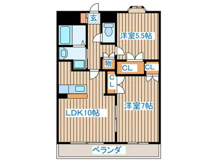 アンソレイユ名取(2LDK/2階)の間取り写真