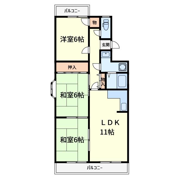ウエストハイツP2(3LDK/4階)の間取り写真