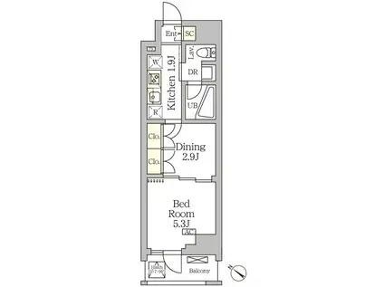 アジールコート松濤(1DK/9階)の間取り写真