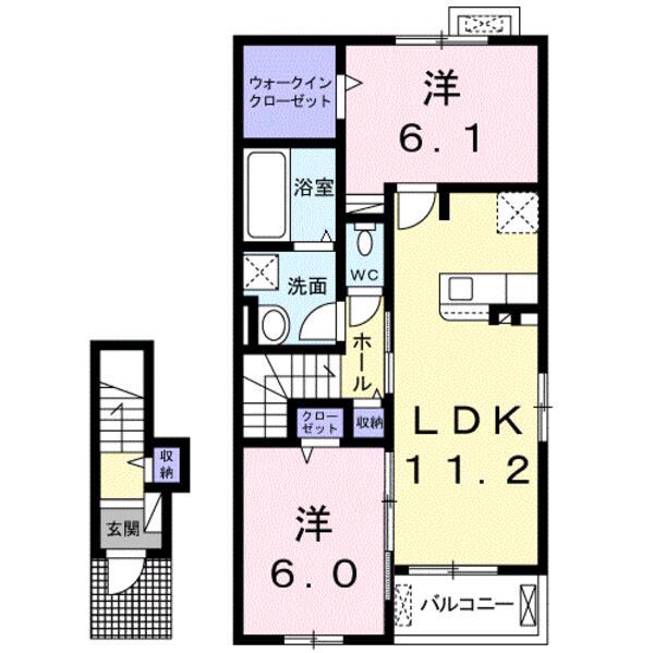 ルピナスⅠ(2LDK/2階)の間取り写真
