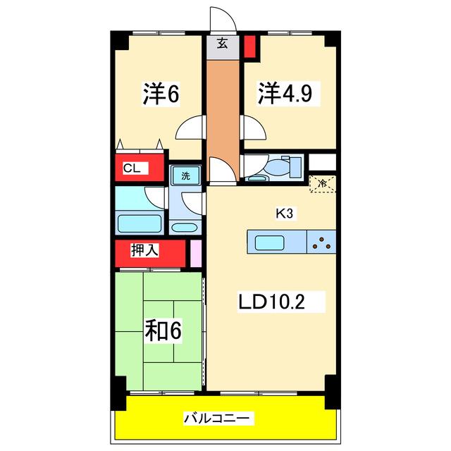 ダイアパレス医学町(3LDK/9階)の間取り写真