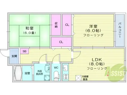 ベルパーク荒井2番館(2LDK/1階)の間取り写真