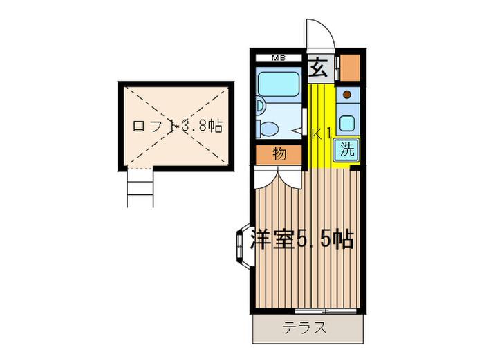 フレスノパーク西原(1K/1階)の間取り写真
