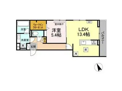 ディーシャンブル 北町(1LDK/1階)の間取り写真