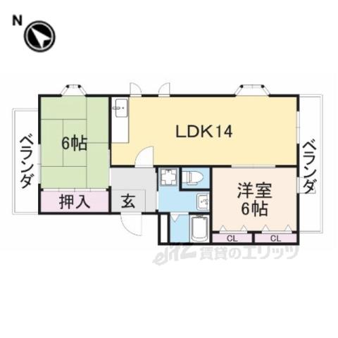 ジョイフルくずは2(2LDK/2階)の間取り写真
