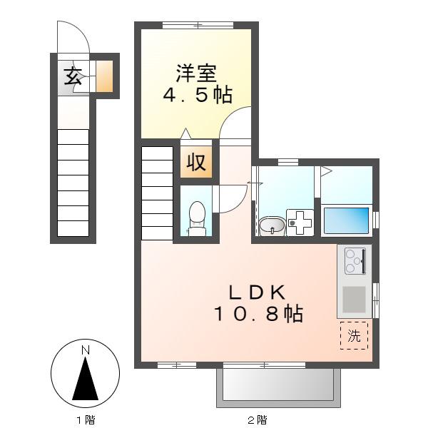 エントピアヤダ3(1LDK/2階)の間取り写真