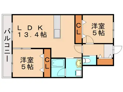 医生ヶ丘ヴァレンシア(2LDK/2階)の間取り写真