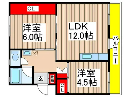 金杉台団地(2LDK/5階)の間取り写真