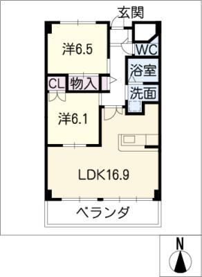 ラ・ミノールII(2LDK/2階)の間取り写真