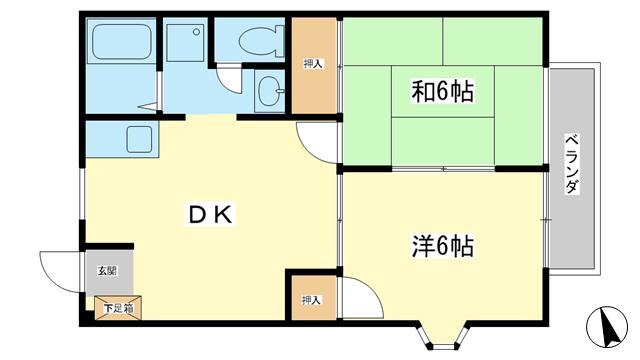 エスポワール三木(2DK/2階)の間取り写真
