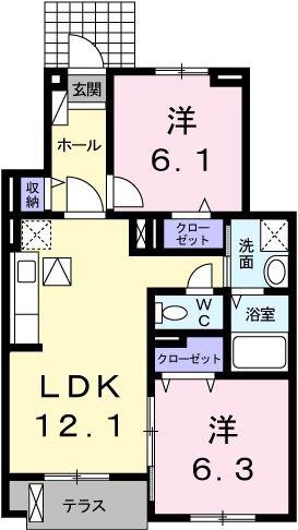 グラース・アンジュ(2LDK/1階)の間取り写真