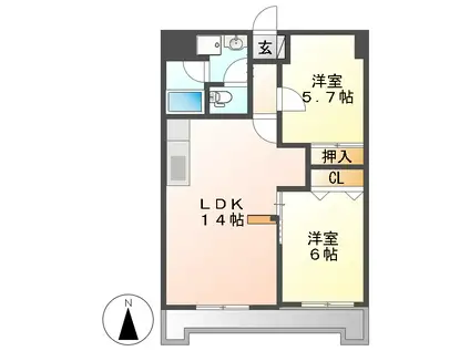 スカイフォート(2LDK/1階)の間取り写真