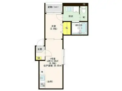 ハーモニーテラス松葉町VI(1LDK/1階)の間取り写真