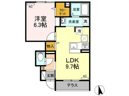 レセア花小金井(1LDK/1階)の間取り写真