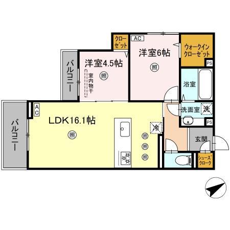 アピアランス中井(2LDK/3階)の間取り写真