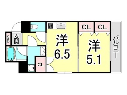 ウェルコート岡本(1DK/4階)の間取り写真