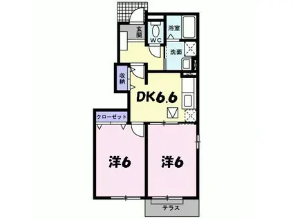 ハイファイン藤(2DK/1階)の間取り写真