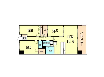 ワコーレシティ神戸三宮(3LDK/16階)の間取り写真