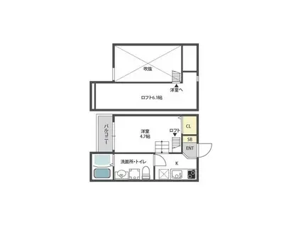 シュエット鳳(1K/2階)の間取り写真
