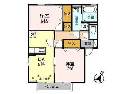 リビングタウン西浦 A/B/C/D/E(2LDK/2階)の間取り写真