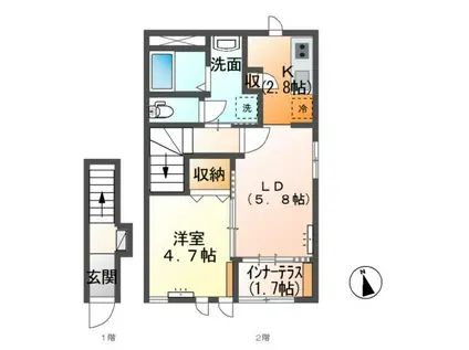 AMBITION I(1LDK/2階)の間取り写真