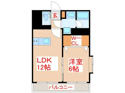 惟神上町ビル(1LDK/6階)の間取り写真