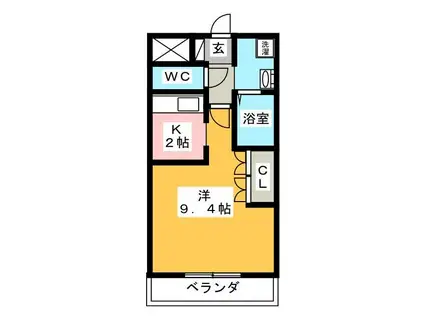 SOLE・B(1K/2階)の間取り写真