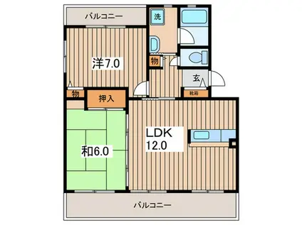 プリムローズ東原(2LDK/3階)の間取り写真