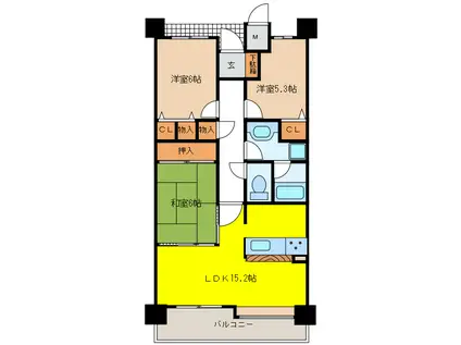 ファミール大津石山リバーサイド(3LDK/14階)の間取り写真