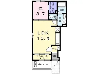 マーク・ピュア(1LDK/1階)の間取り写真