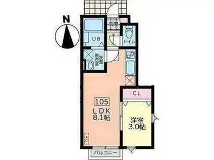 ESCONDITE卸町I(1LDK/1階)の間取り写真