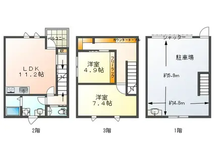 R-STYLE明石松の内(2LDK/1階)の間取り写真