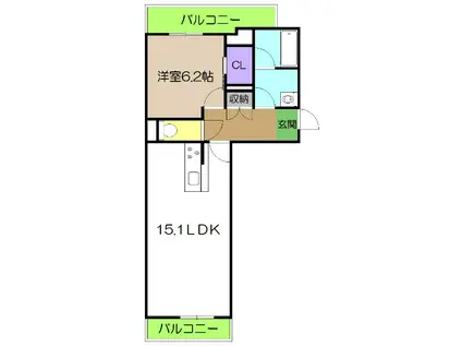 ベレオ高そね(1LDK/2階)の間取り写真