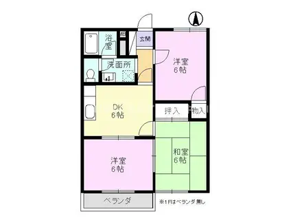 ハイツ恵那山 B(3DK/2階)の間取り写真