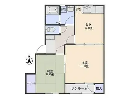 ルシエールB(2DK/2階)の間取り写真