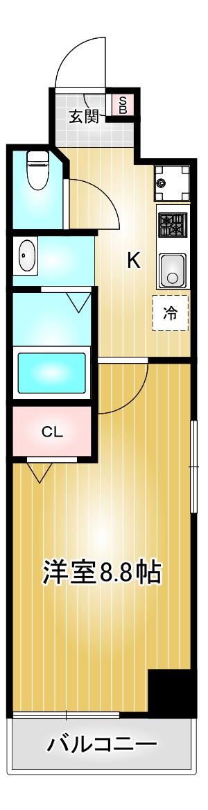 サンパティーク東片端(1K/8階)の間取り写真
