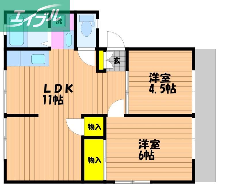 エコーハイツFUJI B(2LDK/1階)の間取り写真
