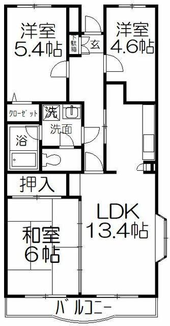 ＪＲ南武線 武蔵中原駅 徒歩15分 5階建 築32年(3LDK/4階)の間取り写真