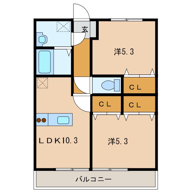 ユーミーMITSUKI(2LDK/1階)の間取り写真