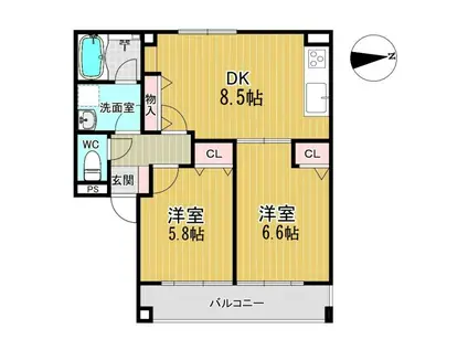 ベルジュコーポ(2DK/1階)の間取り写真