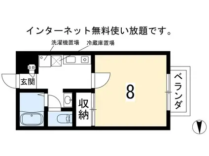 クレールヴィル六ノ坪(1K/2階)の間取り写真