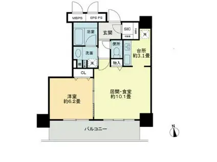 クロスレジデンス大阪新町(1LDK/12階)の間取り写真