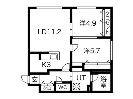 PRIME COUR月寒西(2LDK/4階)の間取り写真