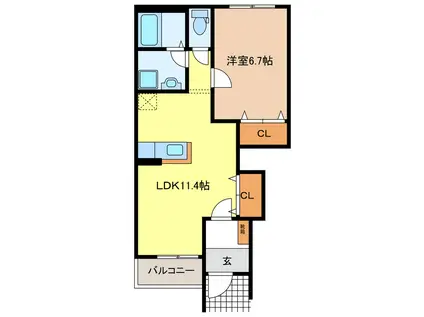 エスポアールFUKUNO(1LDK/1階)の間取り写真