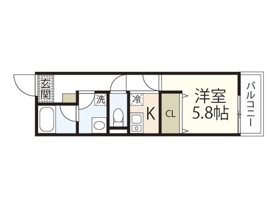 リフレスロイヤルシティV(1K/2階)の間取り写真