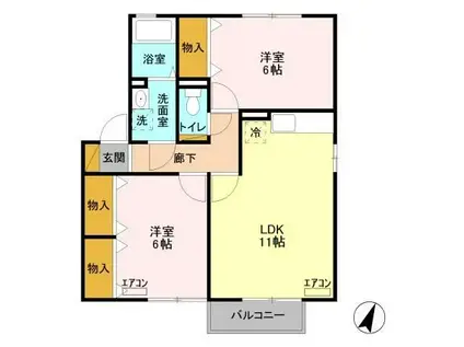 ウィルモアEFU B棟(2LDK/1階)の間取り写真