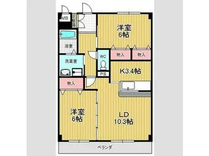 ミュートス神の倉II(2LDK/1階)の間取り写真