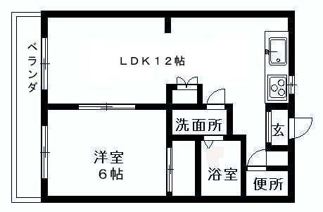 ローズハイツ(1LDK/1階)の間取り写真