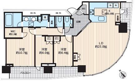 パークコート赤坂檜町ザ タワー(3LDK/6階)の間取り写真